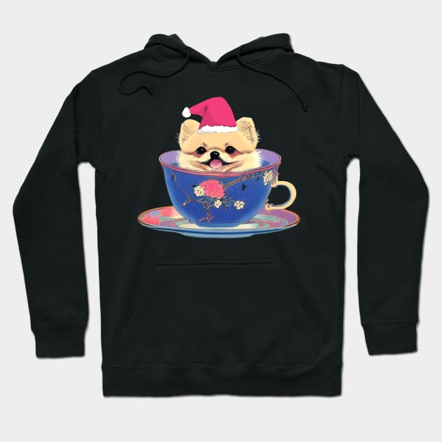 Cutest Pink Teacup Pomeranian Puppy in Merry Christmas Day Hoodie by Mochabonk